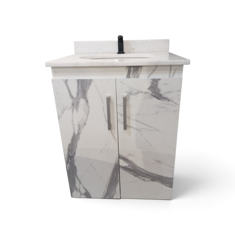 MUEBLE DE BAÑO ESTÁNDAR CON MESADA DE MARMOL BLANCO VETEADO